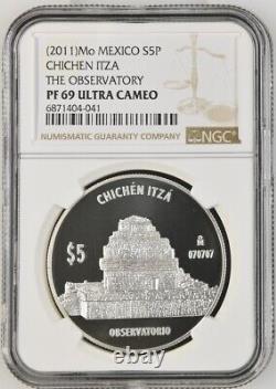 3pc Bundle 2011 Mo Mexico Chichén Itzá 5 Peso Silver NGC PF 69 & 70 Ultra Cameo