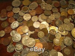 4+ Pound Lot of World Coins in A Vintage Cigar Box with Silver Coins
