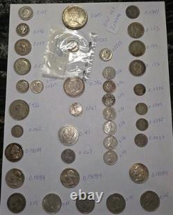5.07+ Oz Silver Weight Lot 40 Random Coins Of Different Countries And Years