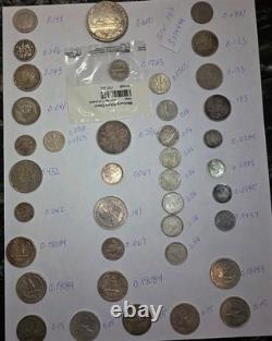 5.07+ Oz Silver Weight Lot 40 Random Coins Of Different Countries And Years