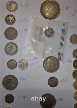 5.07+ Oz Silver Weight Lot 40 Random Coins Of Different Countries And Years