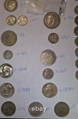 5.07+ Oz Silver Weight Lot 40 Random Coins Of Different Countries And Years