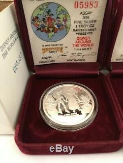 5 Disney 1988 Around the World 1 Oz. 999 Silver Proof consecutive serial # coins