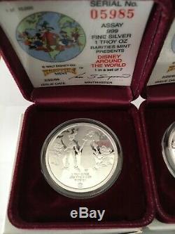 5 Disney 1988 Around the World 1 Oz. 999 Silver Proof consecutive serial # coins