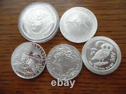 5 Lot Set 1 oz Fine Silver Coins Armenia, (2)Australia, Niue, Czech Republic BU