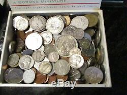 5+ Pound Lot of World Coins in A Vintage Cigar Box with Silver Coins