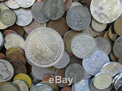 5+ Pound Lot of World Coins in A Vintage Cigar Box with Silver Coins