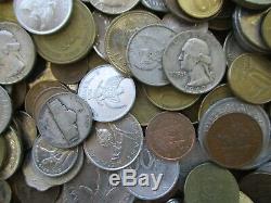 5+ Pound Lot of World Coins in A Vintage Cigar Box with Silver Coins