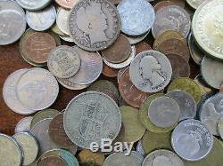 5+ Pound Lot of World Coins in A Vintage Cigar Box with Silver Coins