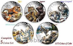 5-coin set 2016 Cubs Tiger Jaguar Snow Leopard White lion Lynx Silver 2.5 oz