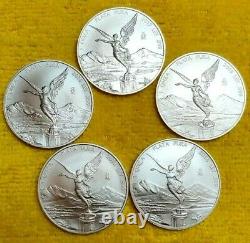 5 oz Silver Libertad 2014 2015 2016 2017 2019 BU Mexico Plata Pura From New Roll