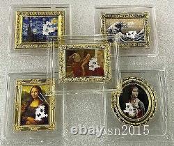 5pcs set Niue+Chad World famous painting jigsaw series silver&copper coin