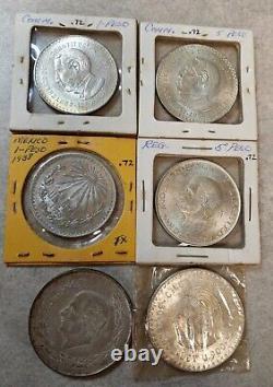 6 Coin Lot Assorted 1 & 5 Peso Silver Coins High Grade