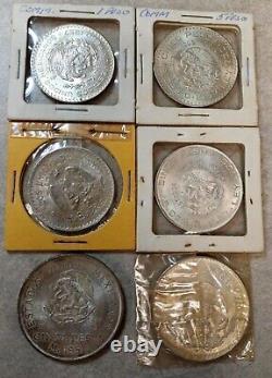 6 Coin Lot Assorted 1 & 5 Peso Silver Coins High Grade