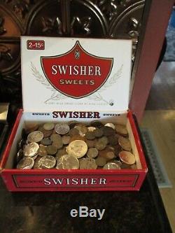 6 Pound Lot of World Coins in A Vintage Cigar Box Plus 9.1 Oz. Of Silver Coins