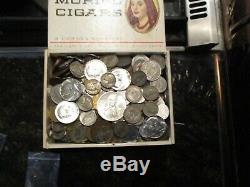 6+ Pound Lot of World Coins in A Vintage Cigar Box with 6 Oz. Of Silver Coins