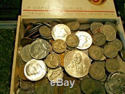 6+ Pound Lot of World Coins in A Vintage Cigar Box with 6 Oz. Of Silver Coins