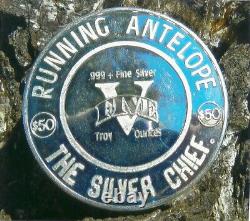 6oz COIN SILVER ROUND CHIEF RUNNING ANTELOPS, HEAD of the GREAT SIOUX NATION