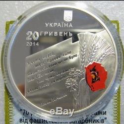 70 YEARS of LIBERATION UKRAINE Silver 2 Oz 20 Hryvnia Coin 2014 World War II