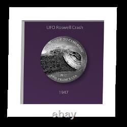 70th Ann of Roswell Incident UFO Antique finish Silver Coin 3 Oz Cameroon 2017