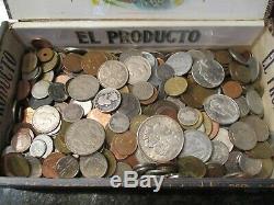 7+ Pound Lot of World Coins in A Vintage Cigar Box with Silver