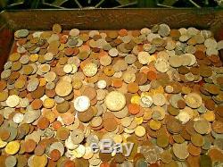 7+ Pound Lot of World Coins in A Vintage Cigar Box with Silver