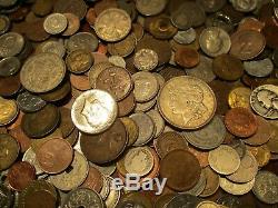 7+ Pound Lot of World Coins in A Vintage Cigar Box with Silver