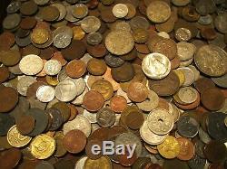 7+ Pound Lot of World Coins in A Vintage Cigar Box with Silver