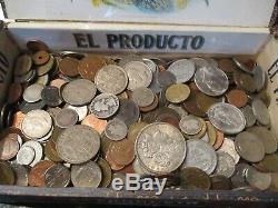 7+ Pound Lot of World Coins in A Vintage Cigar Box with Silver