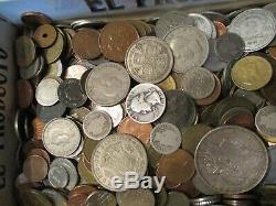 7+ Pound Lot of World Coins in A Vintage Cigar Box with Silver