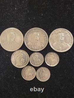 7 Swiss Silver Coins (3) 5 FRANCS, 1 FRANC, (4) 1/2 FRANCS