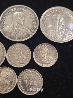 7 Swiss Silver Coins (3) 5 FRANCS, 1 FRANC, (4) 1/2 FRANCS