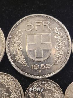 7 Swiss Silver Coins (3) 5 FRANCS, 1 FRANC, (4) 1/2 FRANCS
