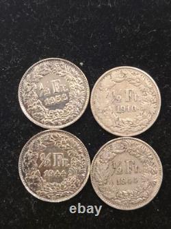 7 Swiss Silver Coins (3) 5 FRANCS, 1 FRANC, (4) 1/2 FRANCS