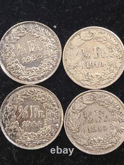 7 Swiss Silver Coins (3) 5 FRANCS, 1 FRANC, (4) 1/2 FRANCS