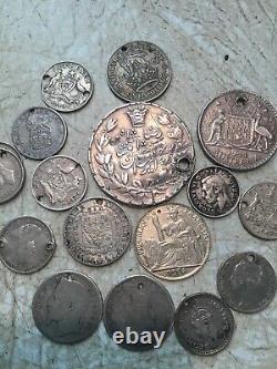 84 Grams 3 OZ TOTAL WEIGHT WORLD SILVER LOT HOLED UK France Italy 18 Coin Lot