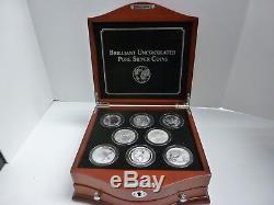 8 1 oz Silver Coins of the World with Wood Presentation Box
