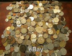 8+ Pound Lot of World Coins in A Vintage Cigar Box with Silver Coins