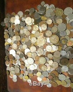 8+ Pound Lot of World Coins in A Vintage Cigar Box with Silver Coins