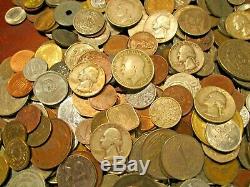 8+ Pound Lot of World Coins in A Vintage Cigar Box with Silver Coins