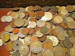 8+ Pound Lot of World Coins in A Vintage Cigar Box with Silver Coins