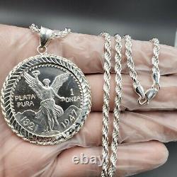 925 Sterling Silver Centenario coins peso 24 inches chain