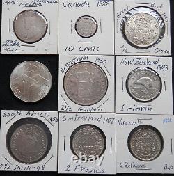 9 World Silver Coins, Circ & Unc, From 9 Diff Countries (see List), Lot #396