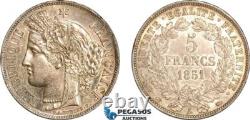 A9-191, France, Second Republic, 5 Francs 1851 A, Paris Mint, Silver, KM# 761 AU