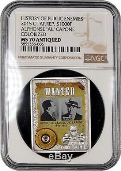 AL CAPONE History of Public Enemies 1 oz silver coin antiqued NGC MS70 CAR 2015