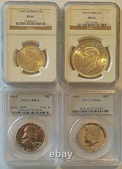 AUSTRALIA SOUTH AFRICA USA / Lot of 4 Slabbed Coins by PCGS & NGC