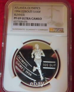 Africa Djibouti 1994 Runner Running 1oz. 925 Silver 100 Francs NGC PR PF69 proof