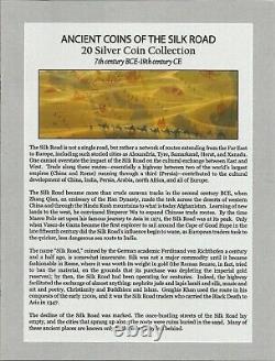 Ancient Coins of the Silk Road Box of 20 Beautiful SILVER Coins in Mahogany Box