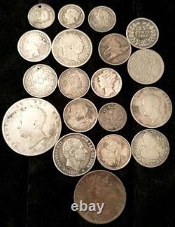 Antique 1800's US & Foreign Silver & Others Coins Lot Of 19