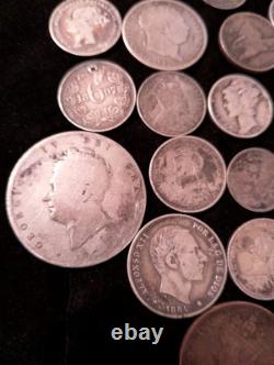 Antique 1800's US & Foreign Silver & Others Coins Lot Of 19